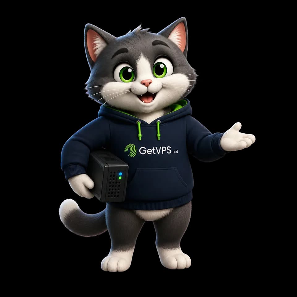 GetVPS cat mascot presenting a deployable edge server